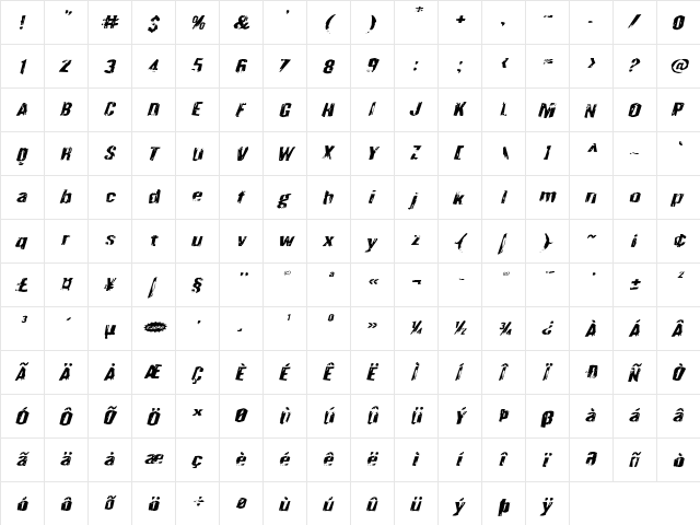 Quarrystone Expanded Italic Expanded Italic  glyph index