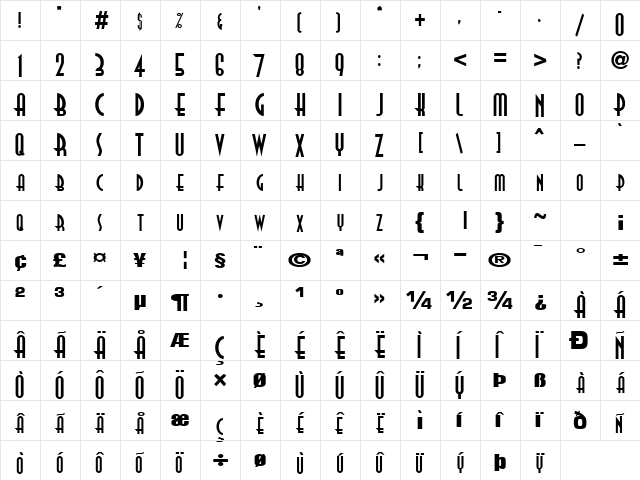 Real Regular  glyph index