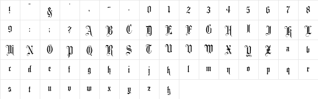 Minster No 1 Regular  glyph index