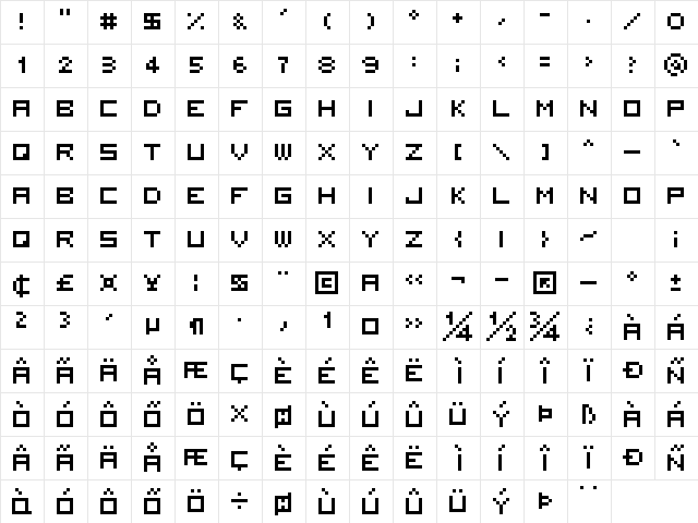 5x5 square Regular  glyph index