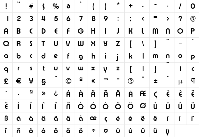 BrianBecker Bold  glyph index