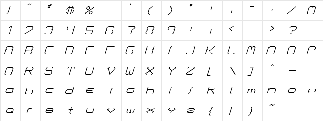 Thin Line Slanted Regular  glyph index