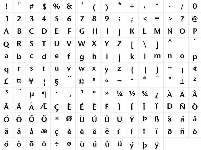 Stone Sans ITC Semi Regular  glyph index