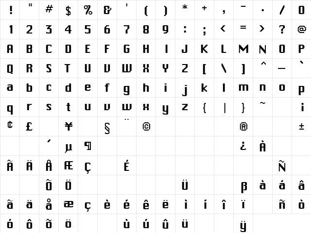 Analog 1 Regular  glyph index