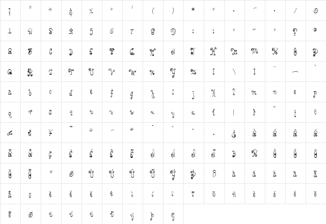 YarnSale Regular  glyph index