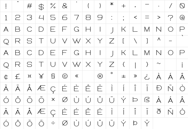 Queental Regular  glyph index