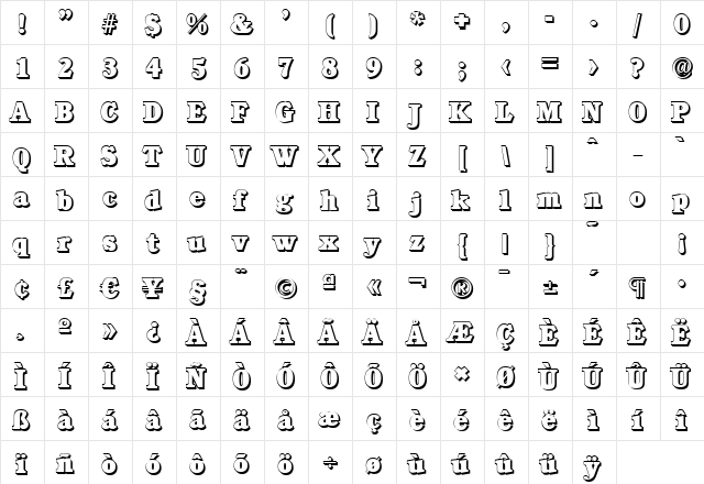 DanielBeckerShadow-Heavy Regular  glyph index
