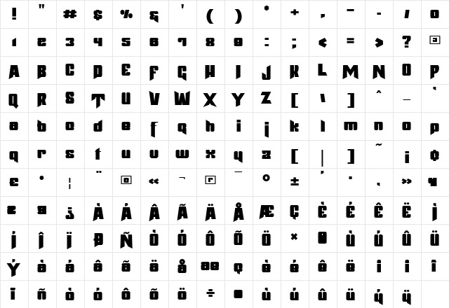 Jodaguz Regular  glyph index