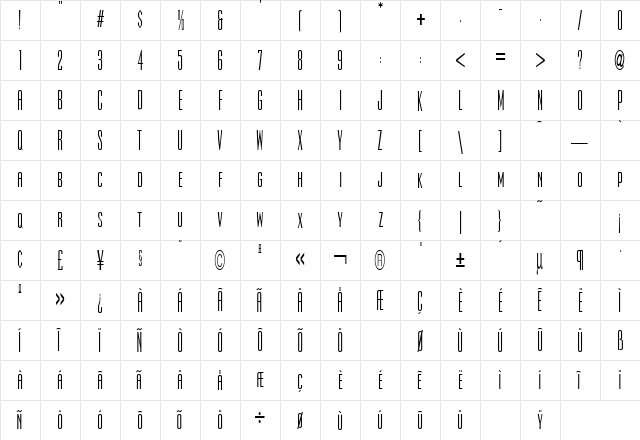 Ultra Condensed Sans One Regular  glyph index