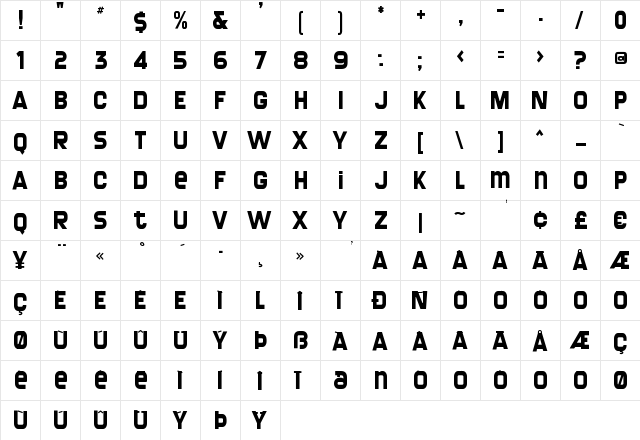 Screengem Regular  glyph index