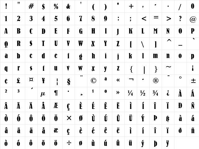 Bernhard BdCn BT Regular  glyph index