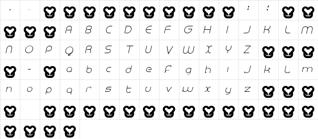 Megalomania Italic  glyph index