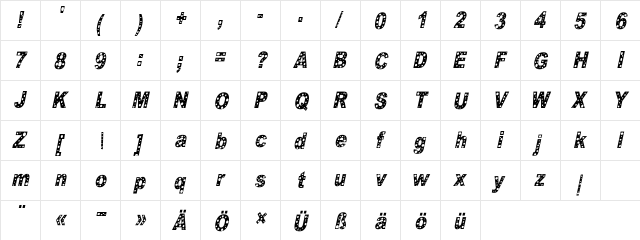 HOLE 2 cursive  glyph index