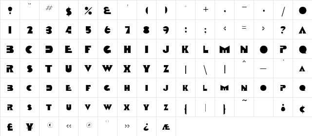 TobagoSCapsSSK Regular  glyph index