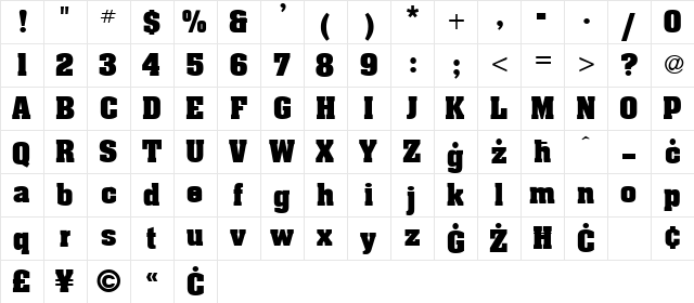 Maltaard Bold  glyph index
