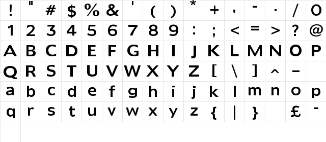 Reforma Regular  glyph index