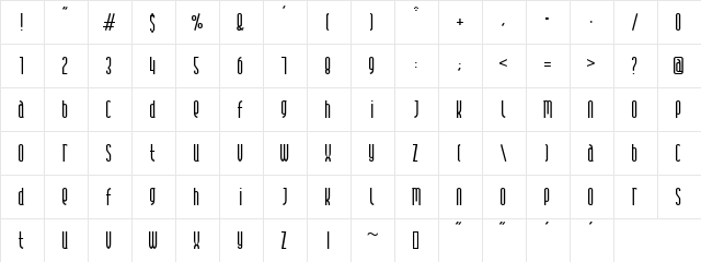 Andover Regular  glyph index