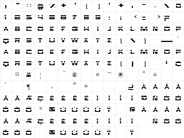 Borg9 Regular  glyph index