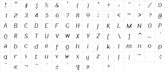 Atlanta Regular  glyph index