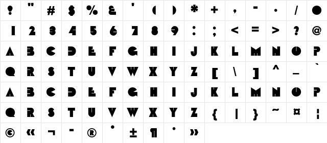 BebitC Regular  glyph index