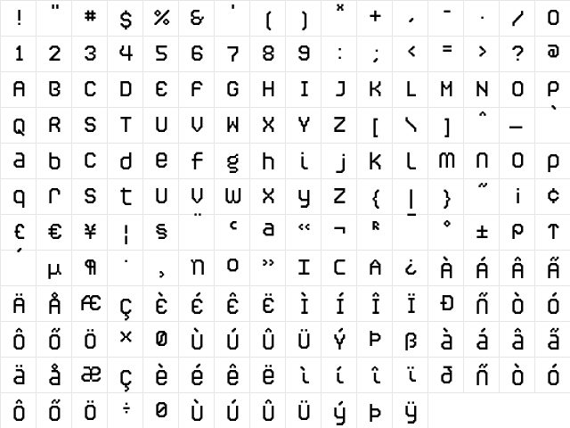 CALIPER 555SS  glyph index