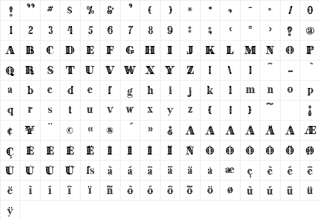 Decorative Regular  glyph index