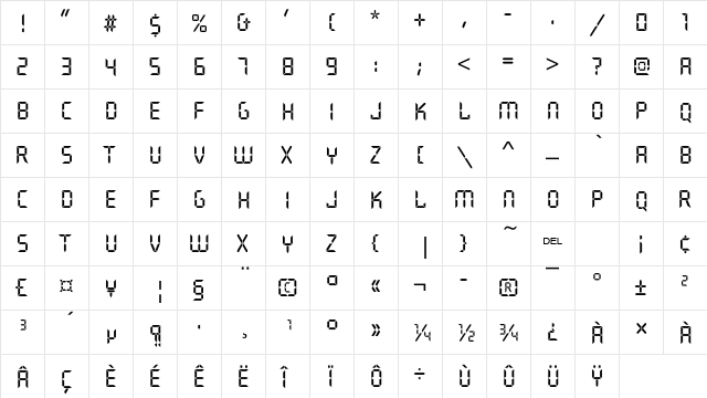 Digistyle Unicode Regular  glyph index