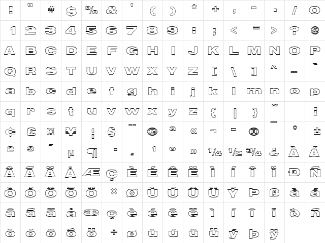 NimbusSanOutDBlaExt Regular  glyph index