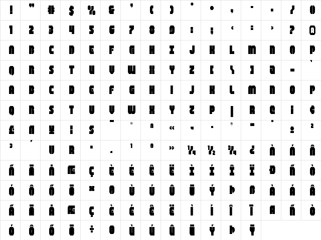 Shogunate Title Regular  glyph index