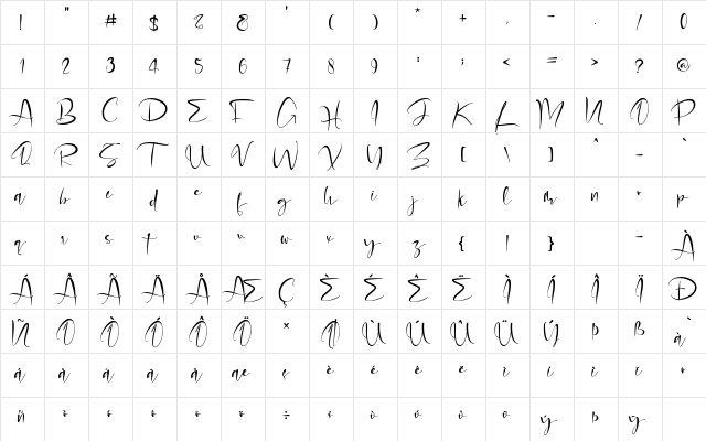 Ondemande_Personal Use Regular  glyph index