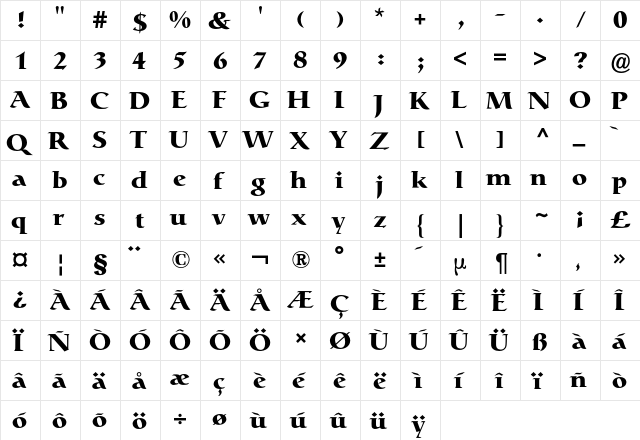 CatullBQ Regular  glyph index