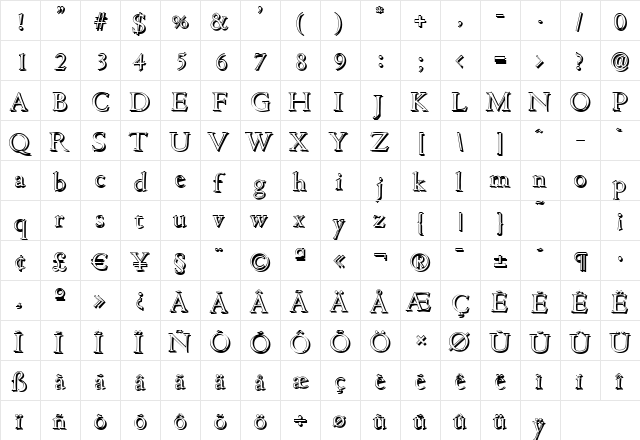 JohnBeckerShadow-Light Regular  glyph index