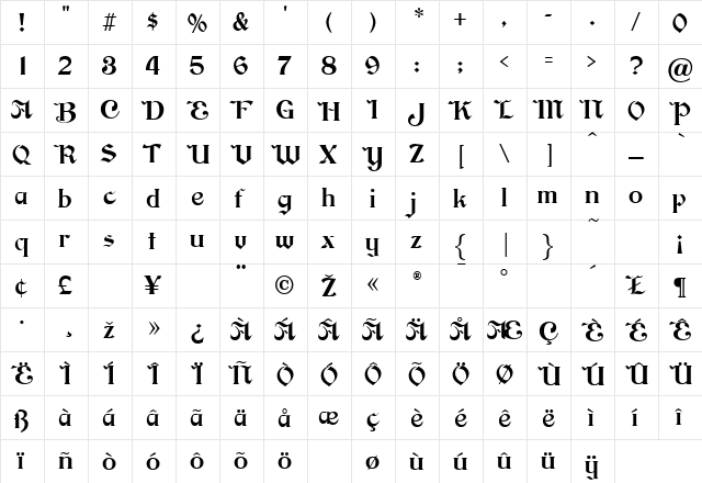 Brinkman Regular  glyph index