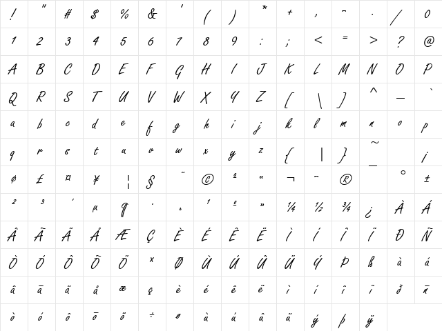 FreestyleScrD Regular  glyph index