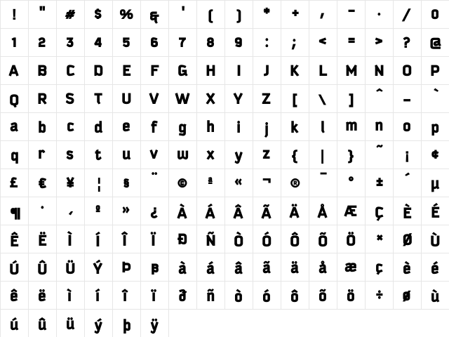 KautivaBlackProC Regular  glyph index