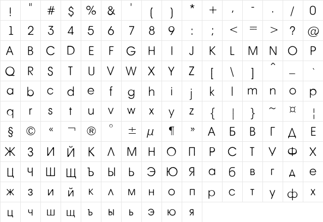 a_AvanteRough Light  glyph index