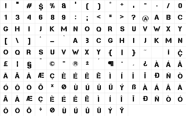 Cleanwork Regular  glyph index