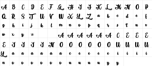 Gadimon Regular  glyph index