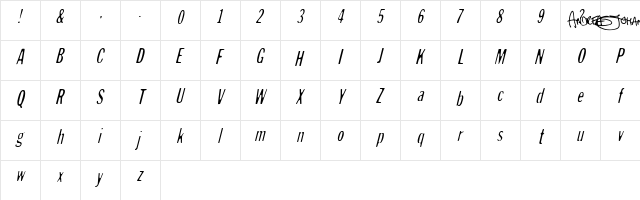 Andreas Sans Cnd Oblique Regular  glyph index