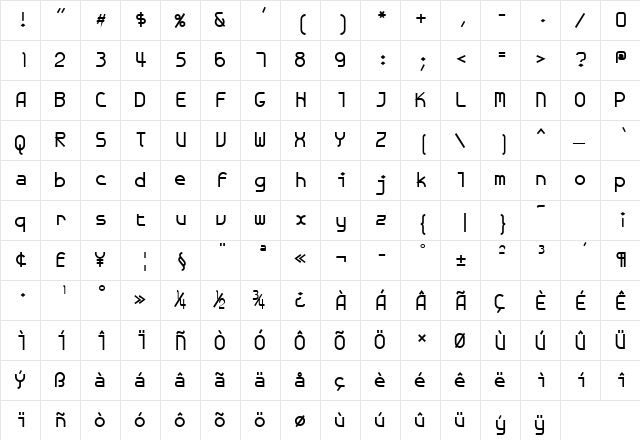 GalexicaMono Bold  glyph index