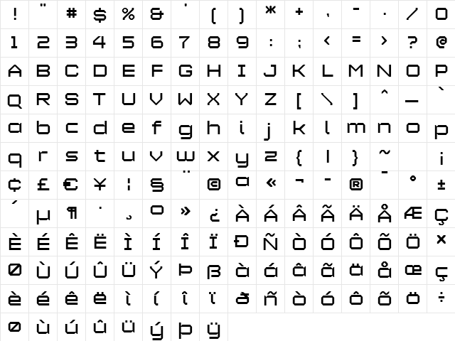 Maetl Regular  glyph index