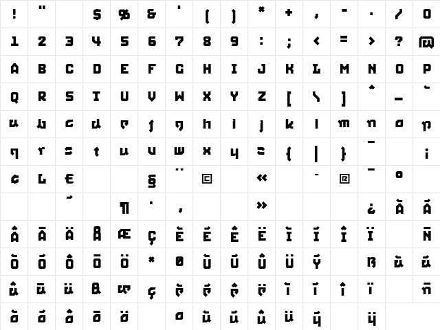 Squid Regular  glyph index