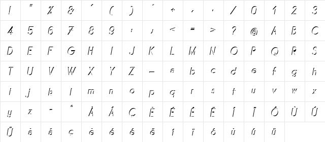 Mirage Italique  glyph index