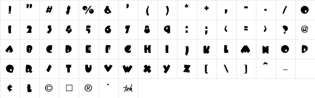 BeesWax Normal  glyph index