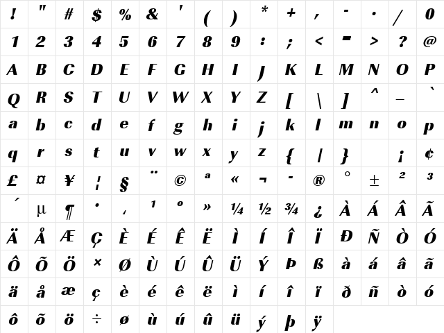 URWImperialTUltBolNar Oblique  glyph index