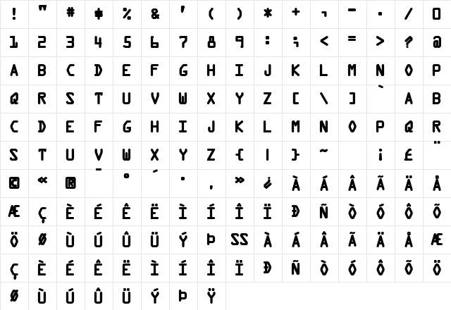 Kredit Back  glyph index