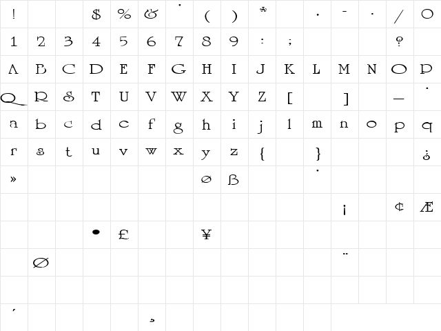 Machine Gun 8 Regular  glyph index