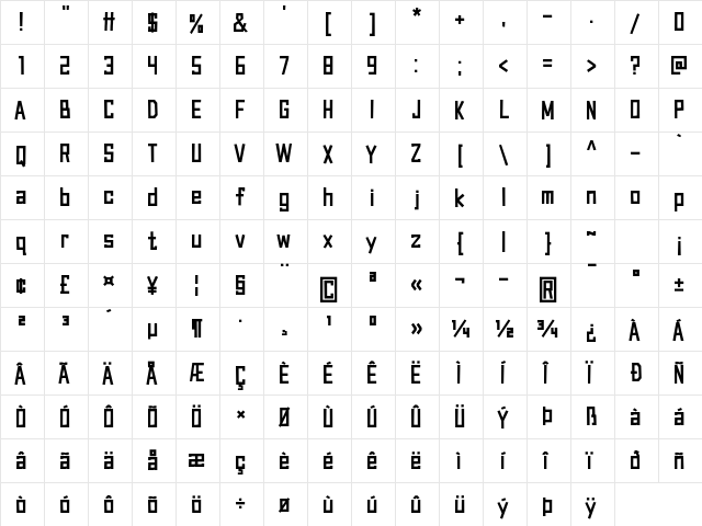 Canvas Bags Regular  glyph index