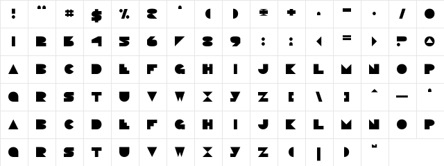 Pacmania Regular  glyph index