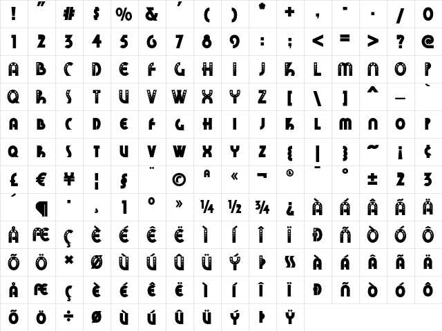 Kirschwasser NF Regular  glyph index